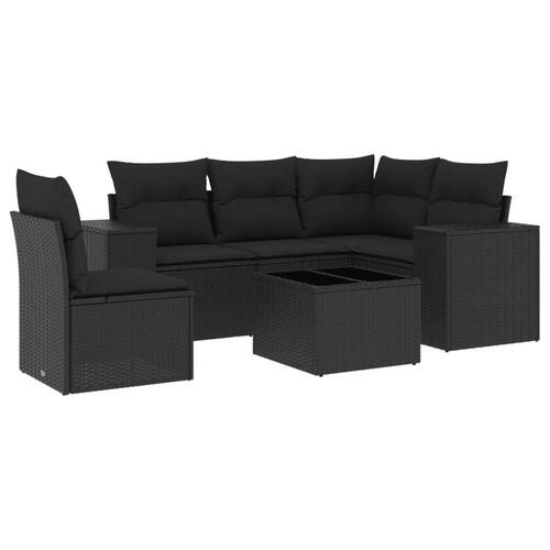 Sofasæt til haven 6 dele med hynder polyrattan sort