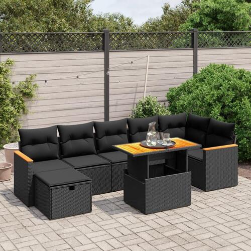 Sofasæt til haven 8 dele med hynder polyrattan sort