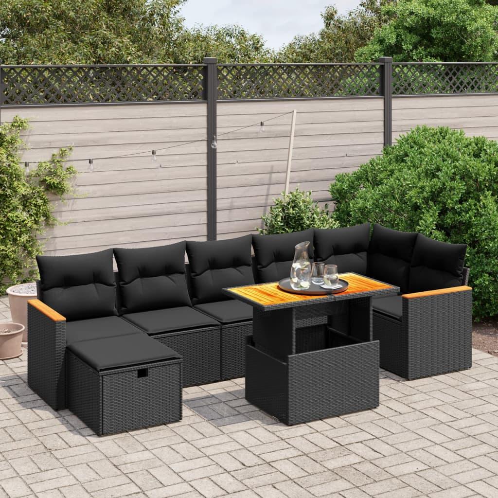 Sofasæt til haven 8 dele med hynder polyrattan sort