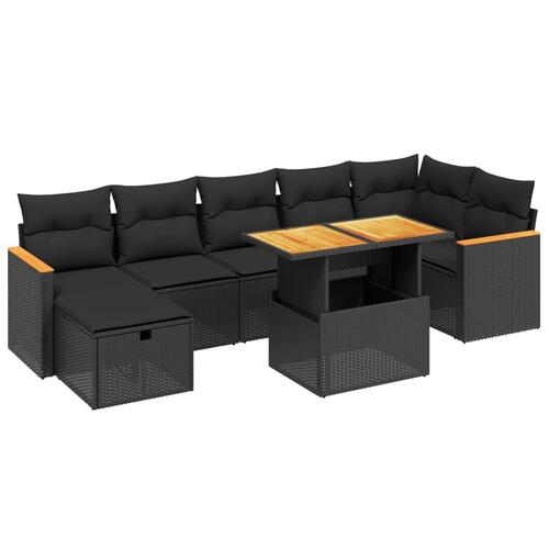 Sofasæt til haven 8 dele med hynder polyrattan sort