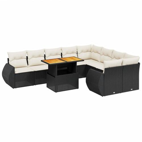 Sofasæt til haven 10 dele med hynder polyrattan sort