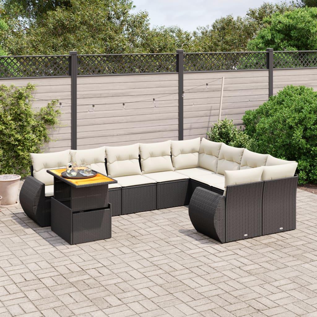 Sofasæt til haven 10 dele med hynder polyrattan sort