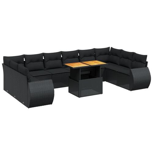 Sofasæt til haven 11 dele med hynder polyrattan sort