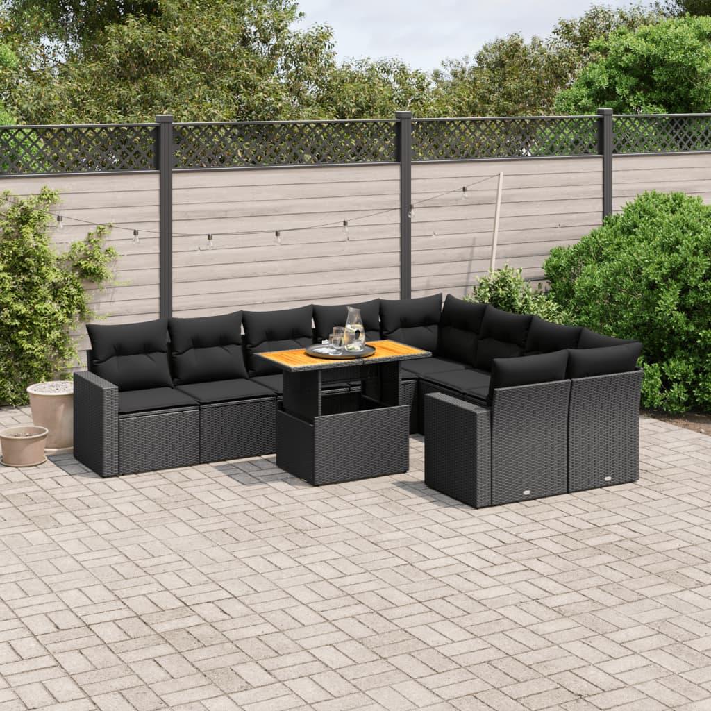 Sofasæt til haven 10 dele med hynder polyrattan sort