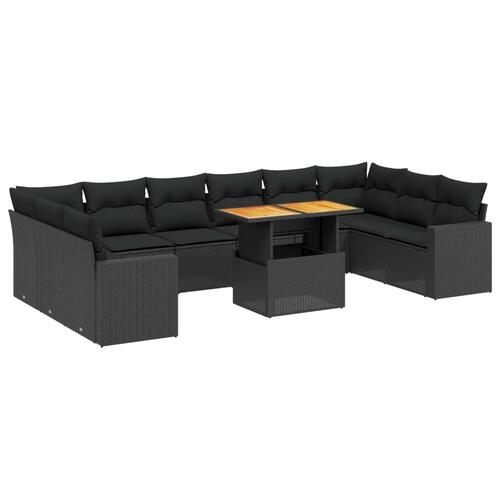 Sofasæt til haven 11 dele med hynder polyrattan sort