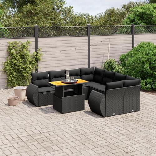 Sofasæt til haven 9 dele med hynder polyrattan sort