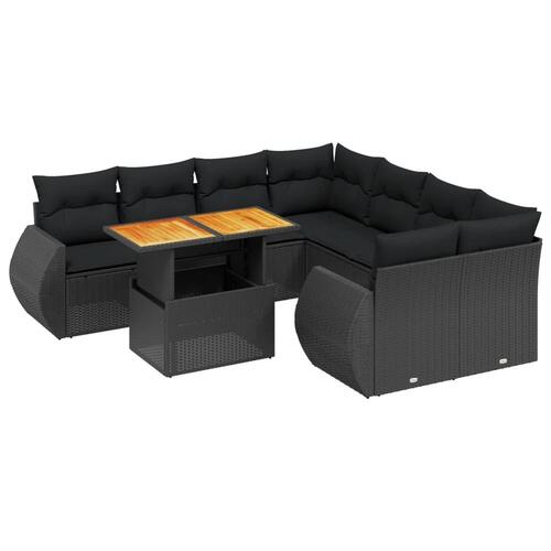 Sofasæt til haven 9 dele med hynder polyrattan sort