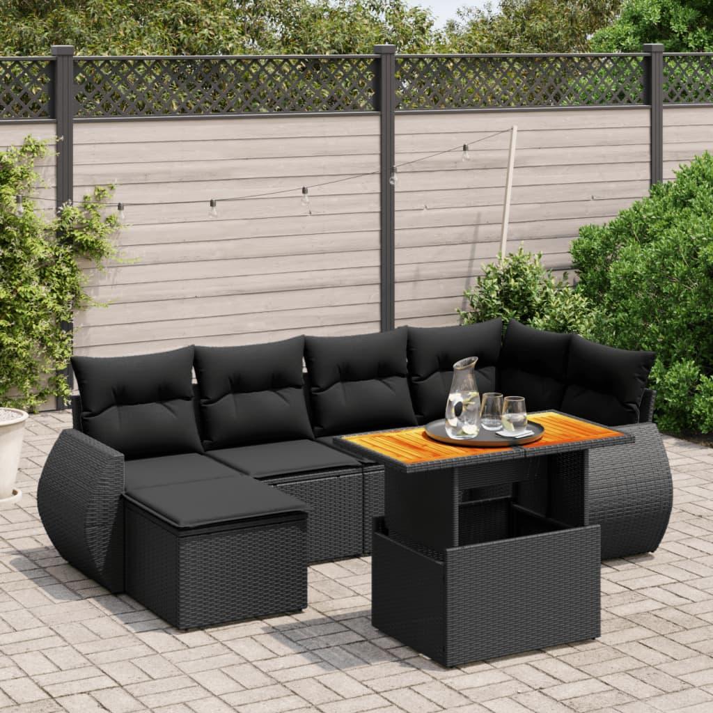 Sofasæt til haven 7 dele med hynder polyrattan sort