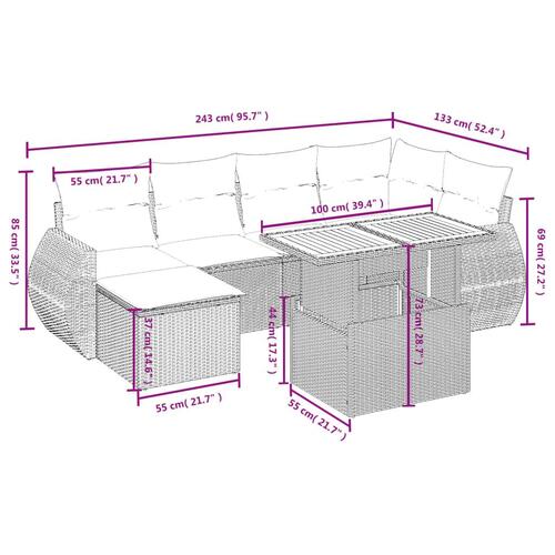 Sofasæt til haven 7 dele med hynder polyrattan sort