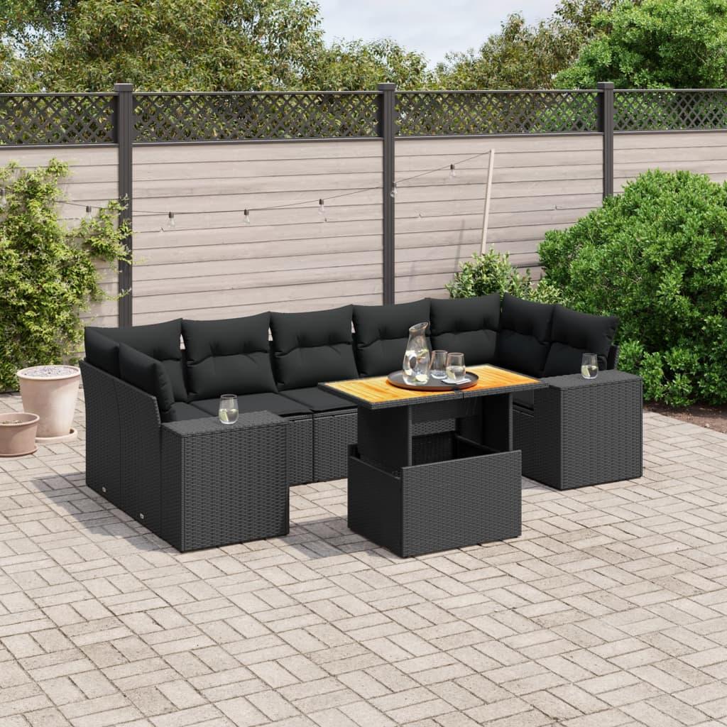 Sofasæt til haven 8 dele med hynder polyrattan sort