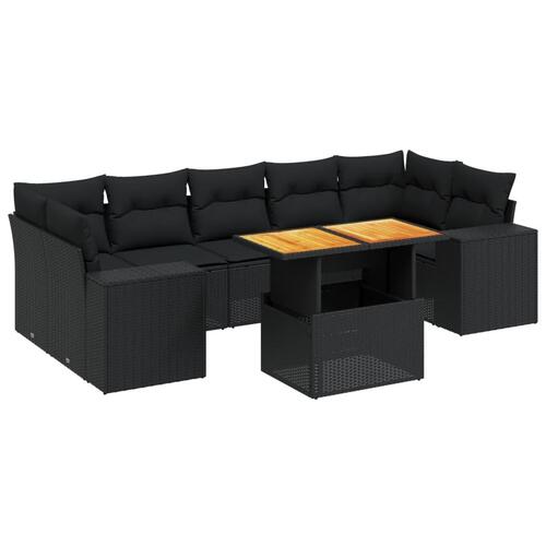 Sofasæt til haven 8 dele med hynder polyrattan sort