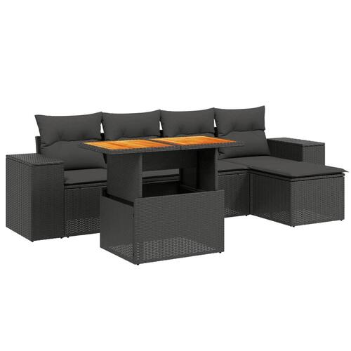 Sofasæt til haven 6 dele med hynder polyrattan sort