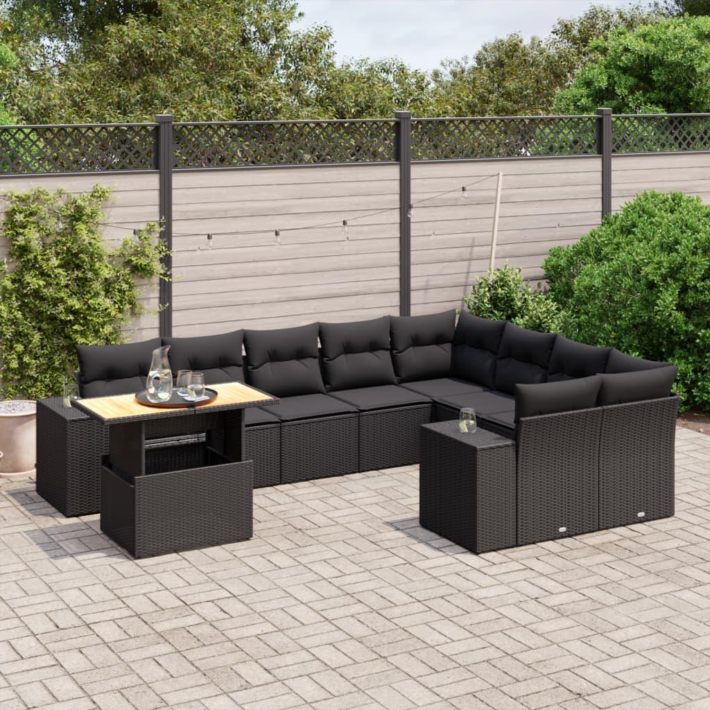 Sofasæt til haven 10 dele med hynder polyrattan sort billede
