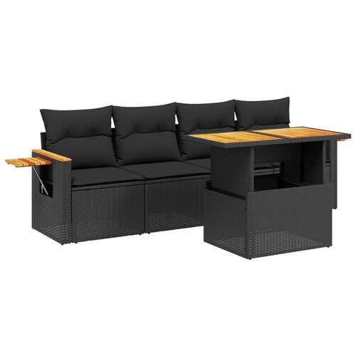 Sofasæt til haven 5 dele med hynder polyrattan sort