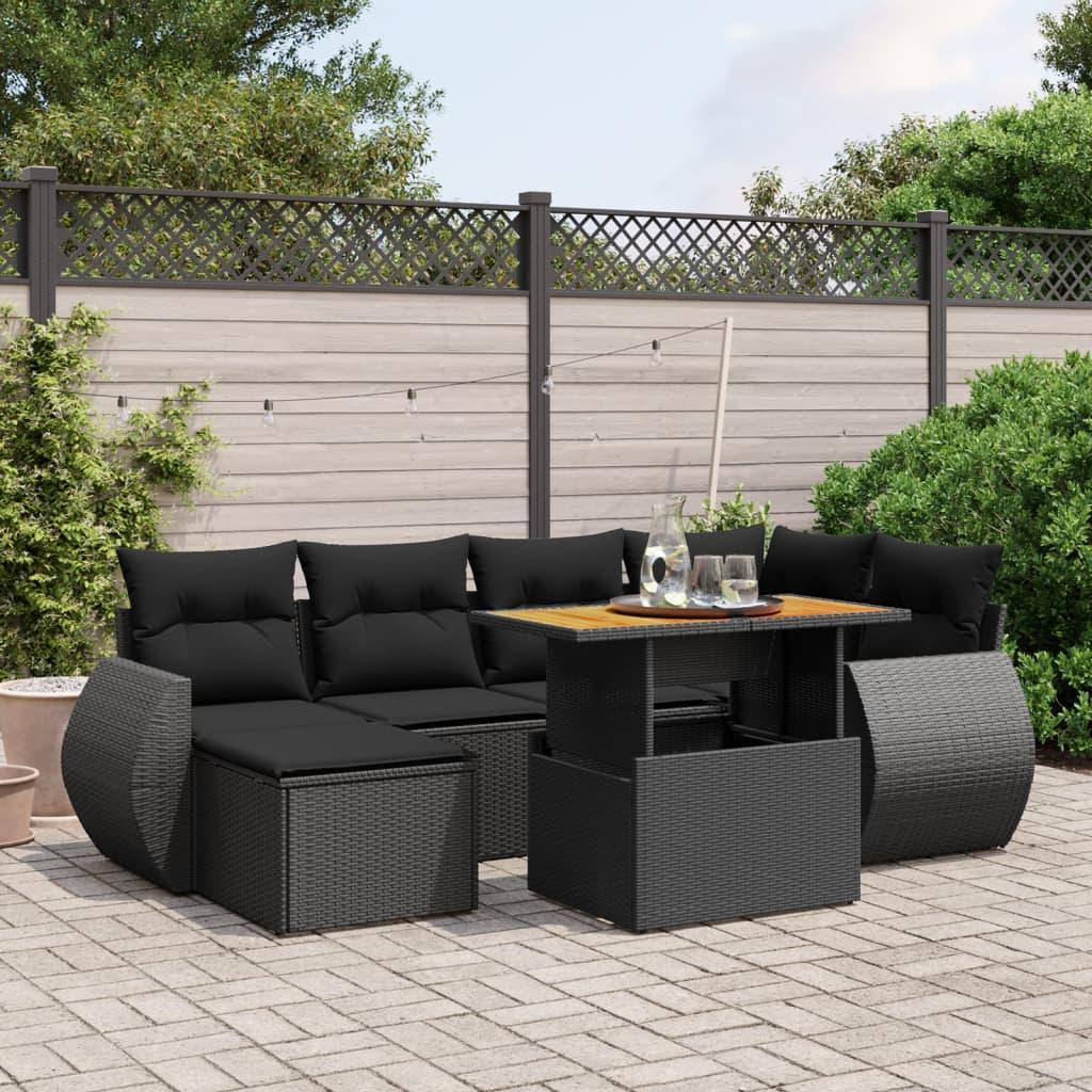 Sofasæt til haven 7 dele med hynder polyrattan sort billede