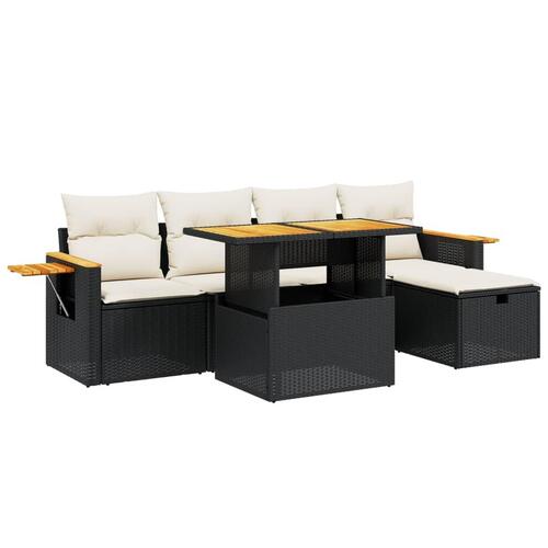 Sofasæt til haven 6 dele med hynder polyrattan sort
