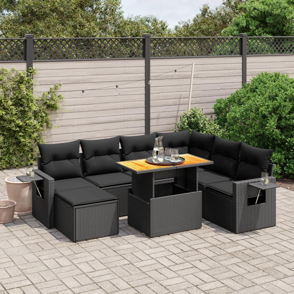 Sofasæt til haven 8 dele med hynder polyrattan sort billede