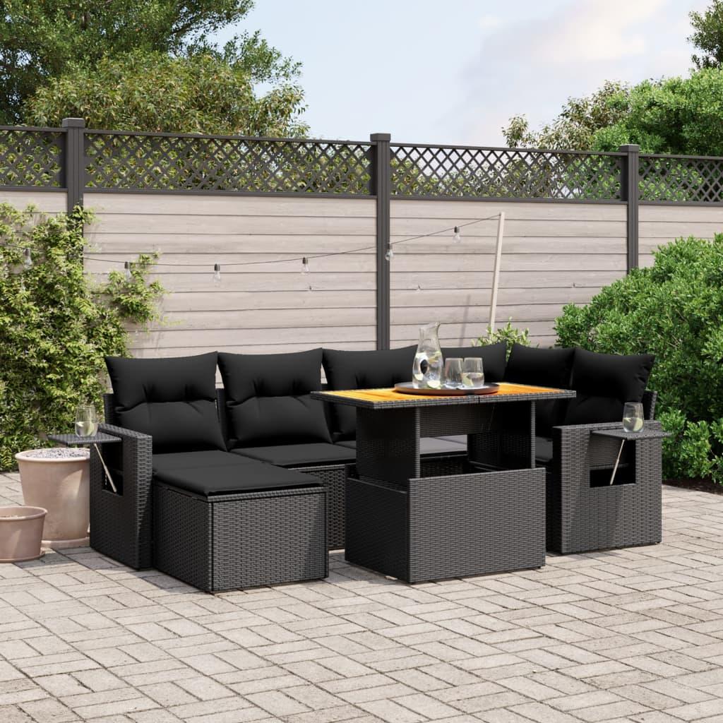 Sofasæt til haven 7 dele med hynder polyrattan sort billede