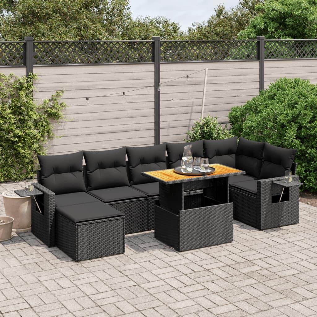 Sofasæt til haven 8 dele med hynder polyrattan sort billede