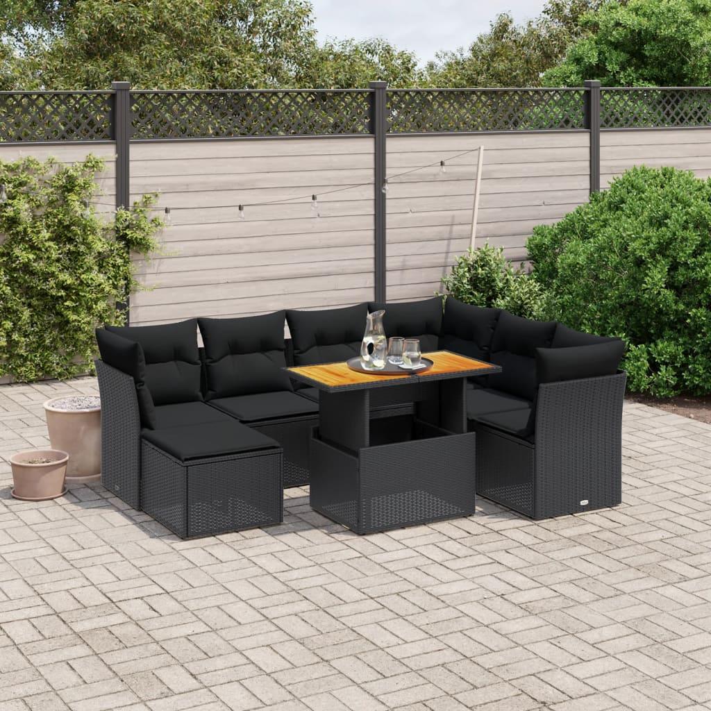 Havesofasæt i polyrattan - 8 dele med hynder, sort billede