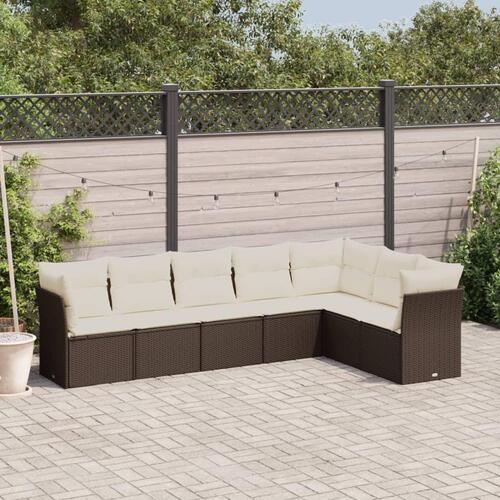 Sofasæt til haven 7 dele med hynder polyrattan brun