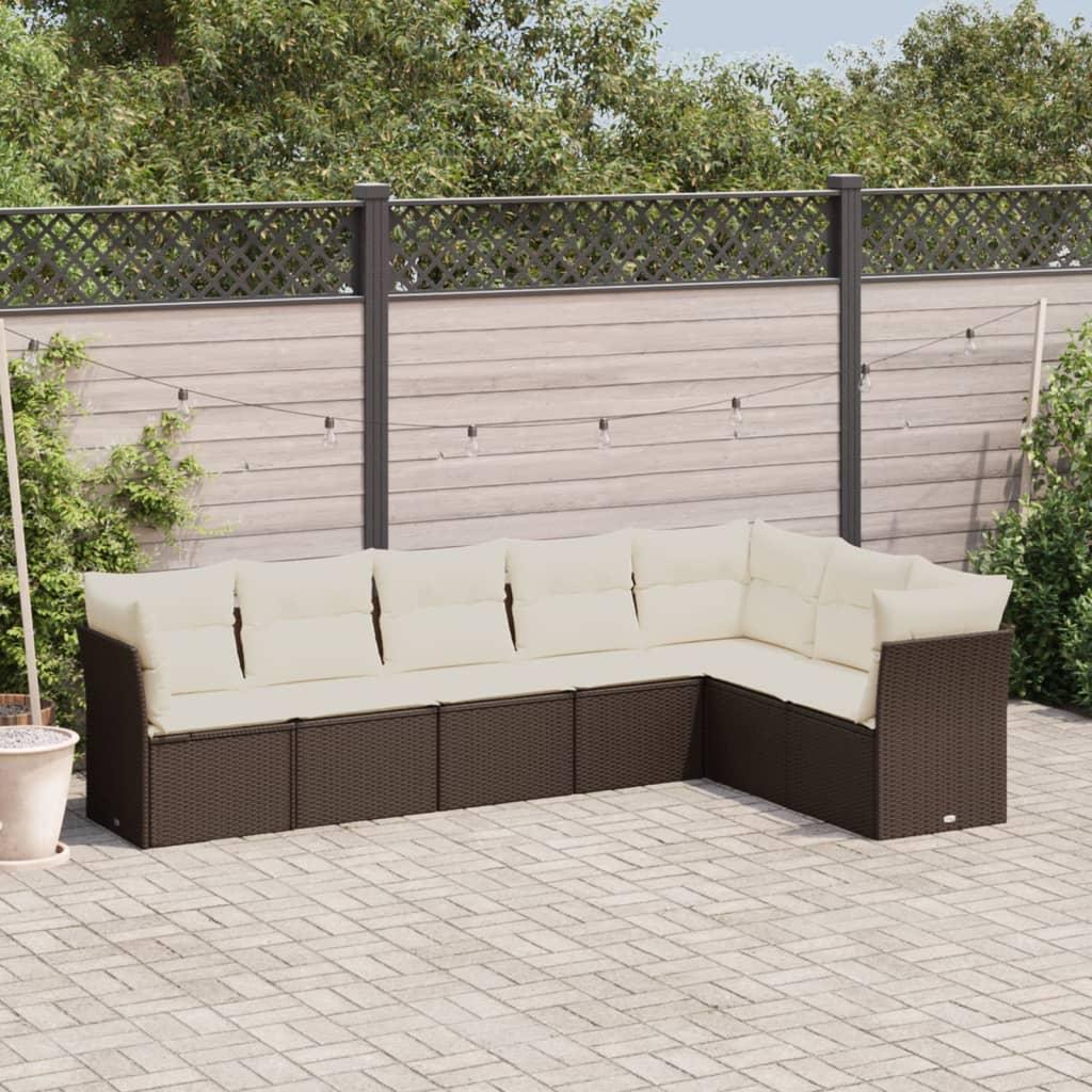 Sofasæt til haven 7 dele med hynder polyrattan brun