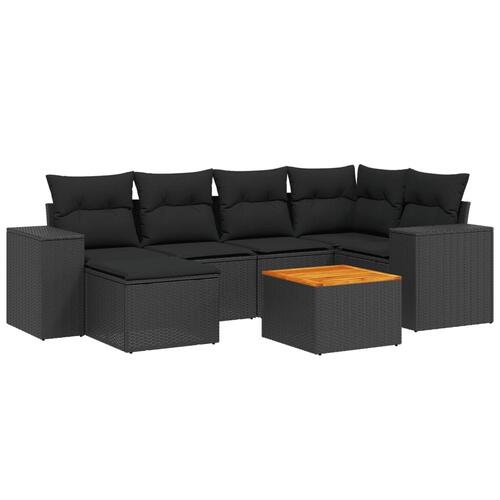 Sofasæt til haven 7 dele med hynder polyrattan sort