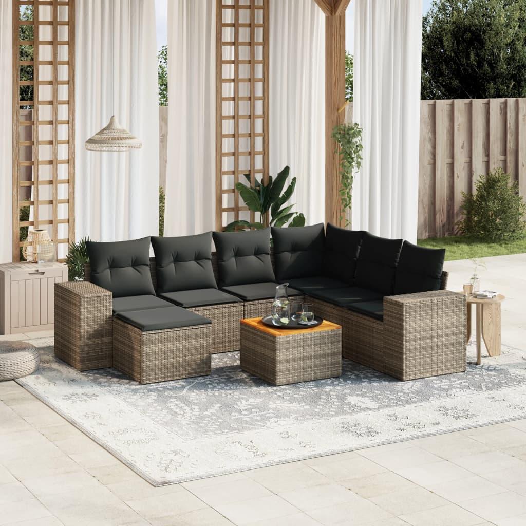 Sofasæt til haven 8 dele med hynder polyrattan grå