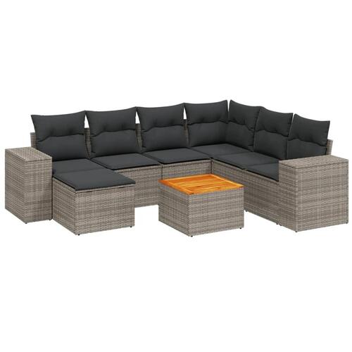 Sofasæt til haven 8 dele med hynder polyrattan grå