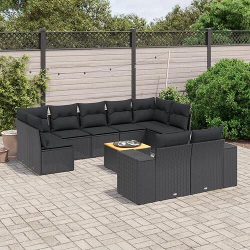 Sofasæt til haven 10 dele med hynder polyrattan sort