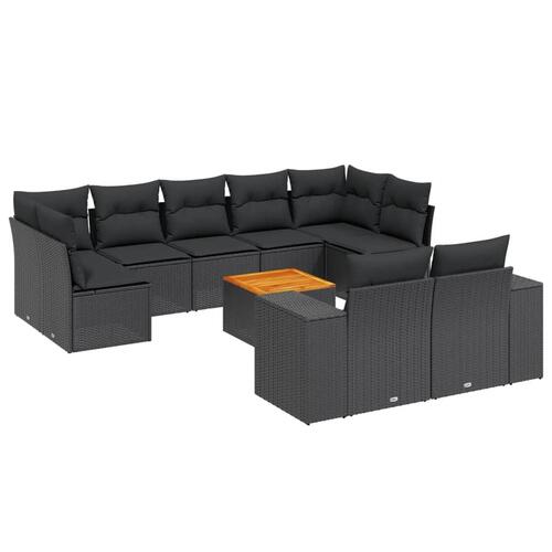 Sofasæt til haven 10 dele med hynder polyrattan sort