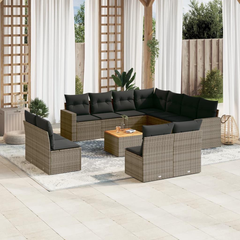 Sofasæt til haven 12 dele med hynder polyrattan grå