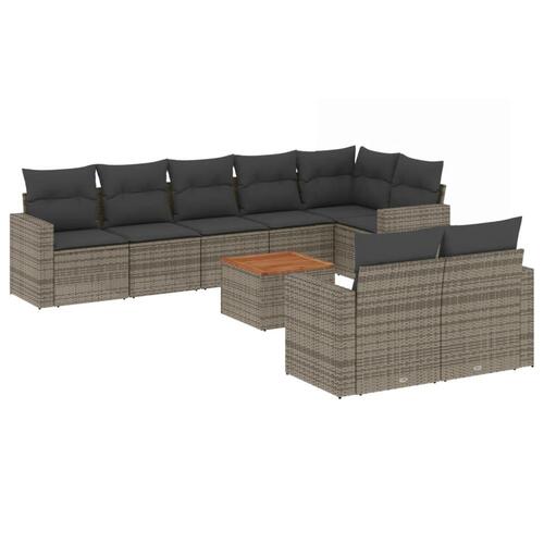 Sofasæt til haven 9 dele med hynder polyrattan grå