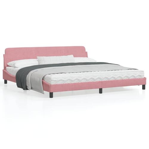 Sengeramme med sengegavl 200x200 cm fløjl pink