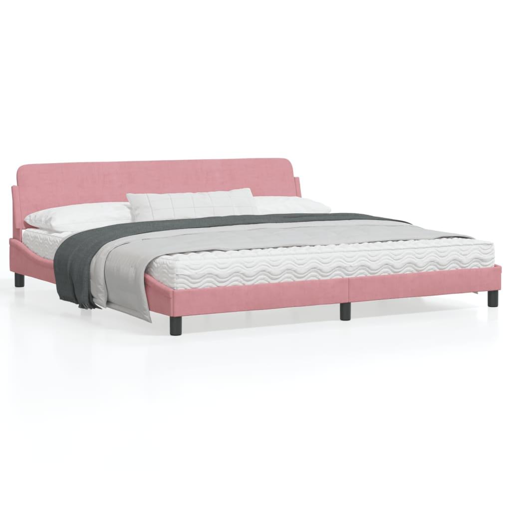 Sengeramme med sengegavl 200x200 cm fløjl pink