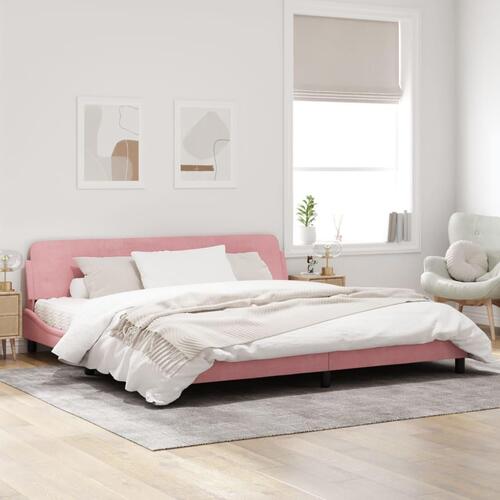 Sengeramme med sengegavl 200x200 cm fløjl pink