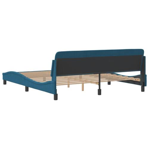 Sengeramme med sengegavl 180x200 cm velour blå