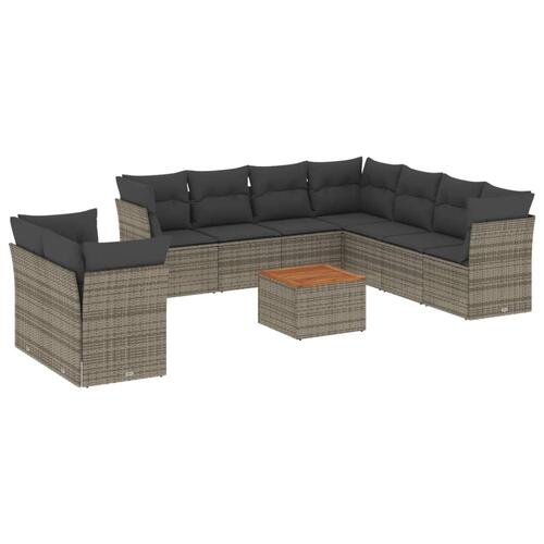 Sofasæt til haven 10 dele med hynder polyrattan grå