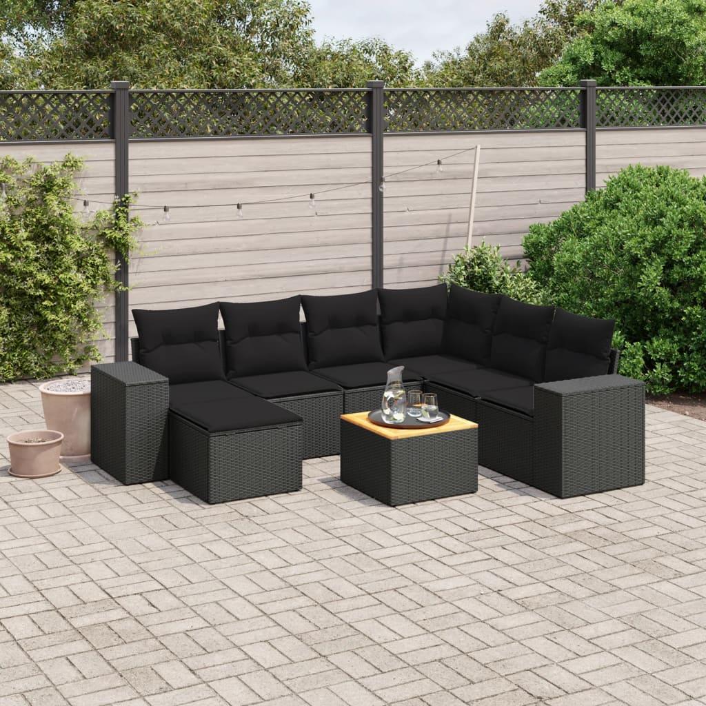 Sofasæt til haven 8 dele med hynder polyrattan sort