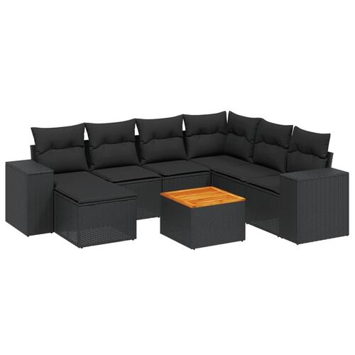 Sofasæt til haven 8 dele med hynder polyrattan sort
