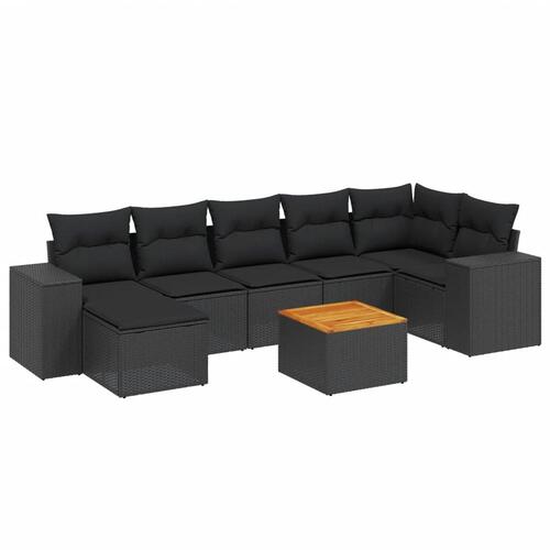 Sofasæt til haven 8 dele med hynder polyrattan sort