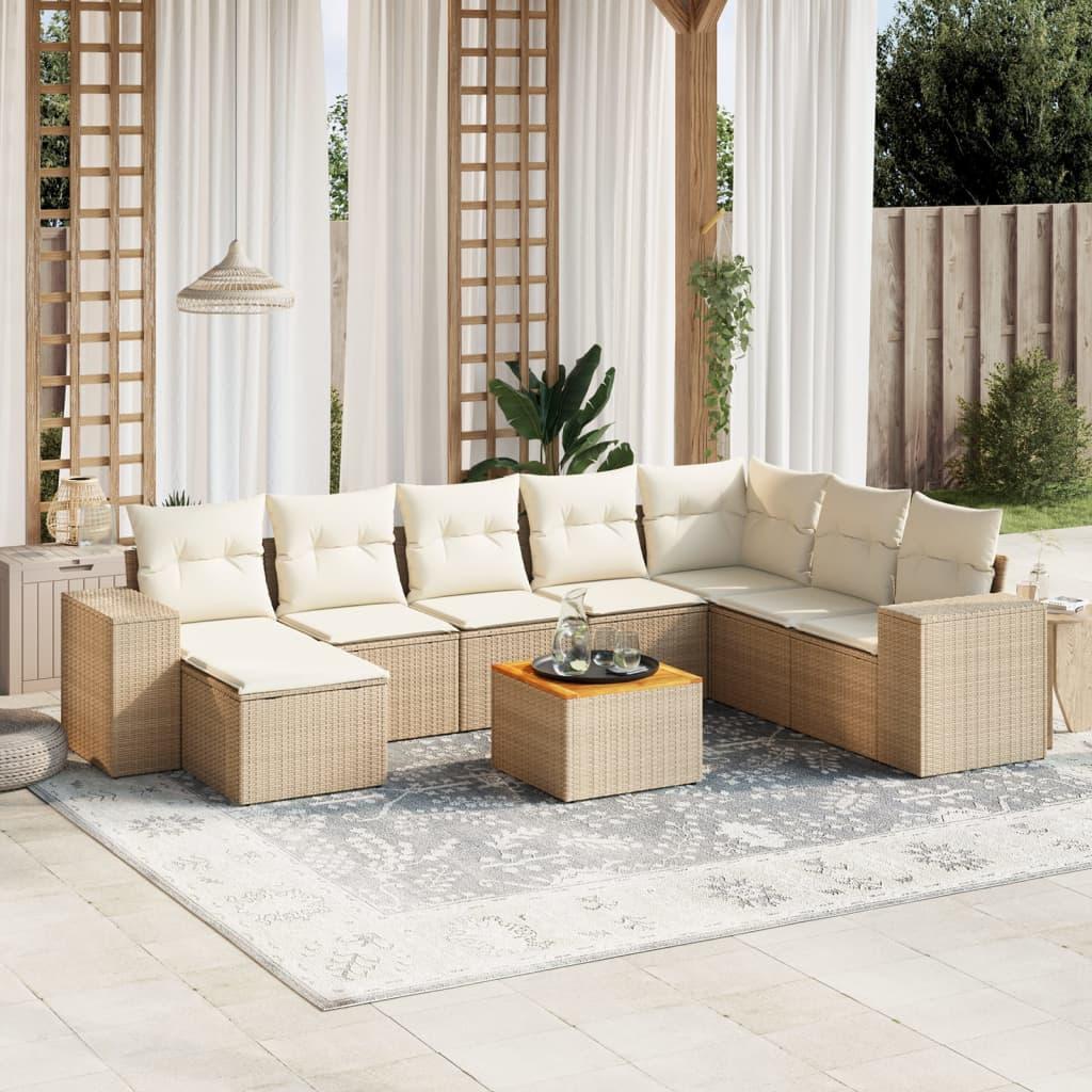 Sofasæt til haven 9 dele med hynder polyrattan beige