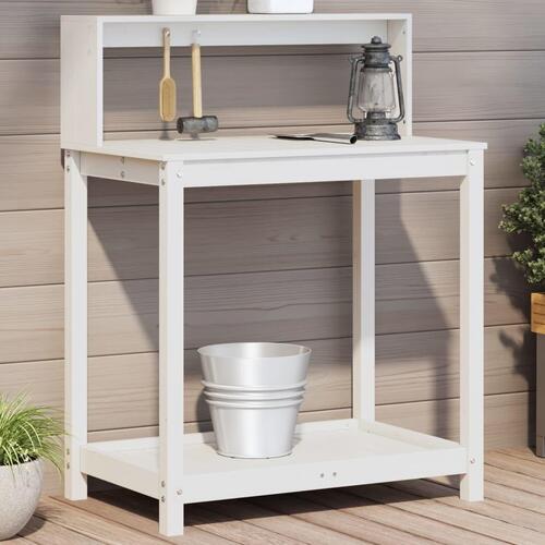 Plantebord med hylder 82,5x50x109,5 cm massivt fyrretræ hvid