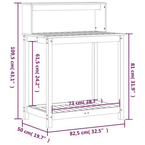 Plantebord med hylder 82,5x50x109,5 cm massivt fyrretræ hvid