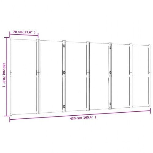 6-panels rumdeler 420 × 180 cm - mørkeblå foldeskærm