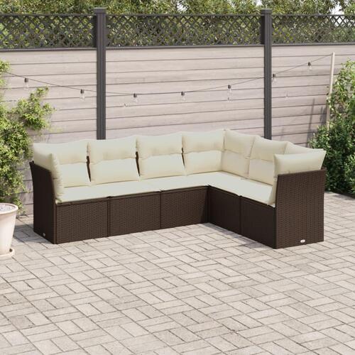Sofasæt til haven 6 dele med hynder polyrattan brun
