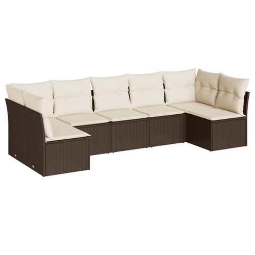 Sofasæt til haven 7 dele med hynder polyrattan brun