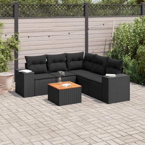 Sofasæt til haven 6 dele med hynder polyrattan sort