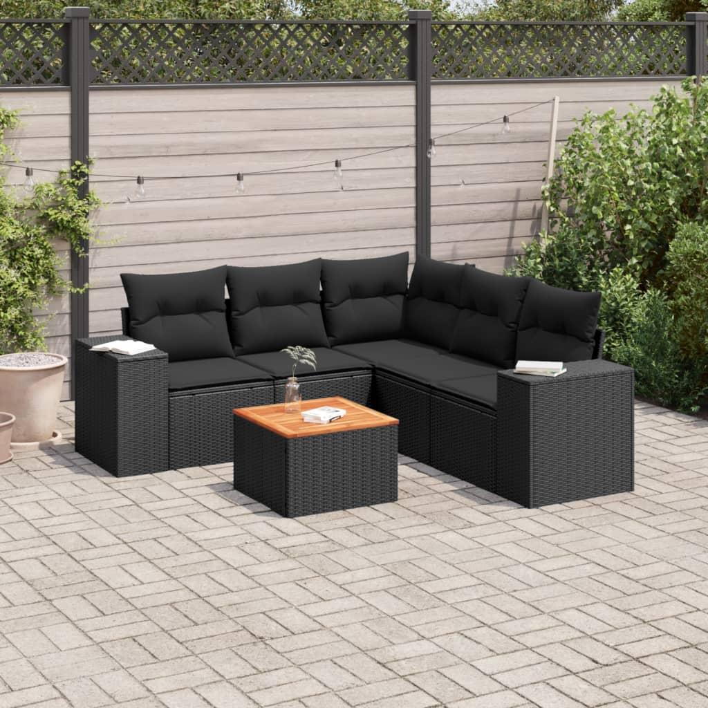 Sofasæt til haven 6 dele med hynder polyrattan sort