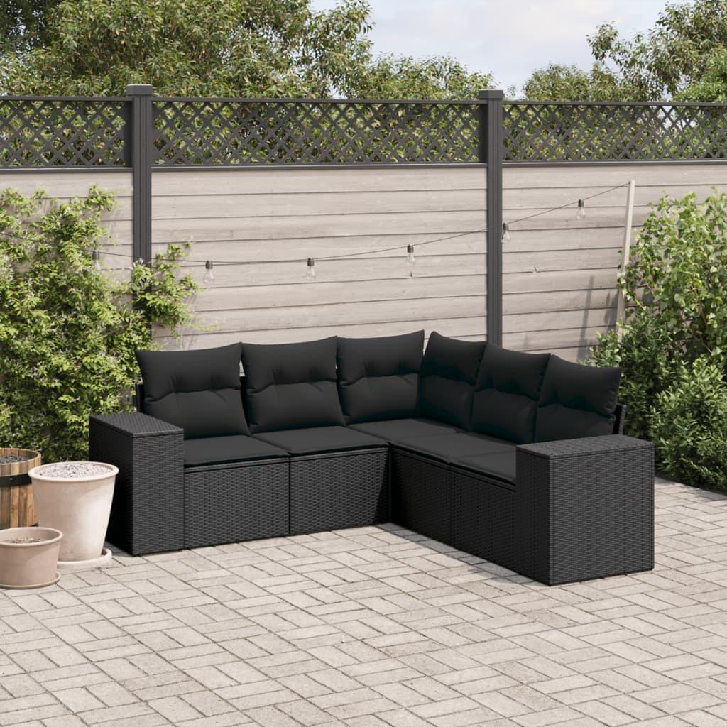 Sofasæt til haven 5 dele med hynder polyrattan sort